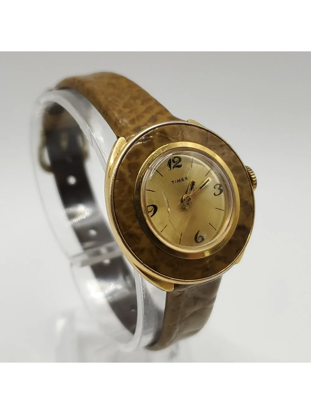 Vintage Timex Mechanical Gold Tone Dial Womens Watch For Parts Or Repair